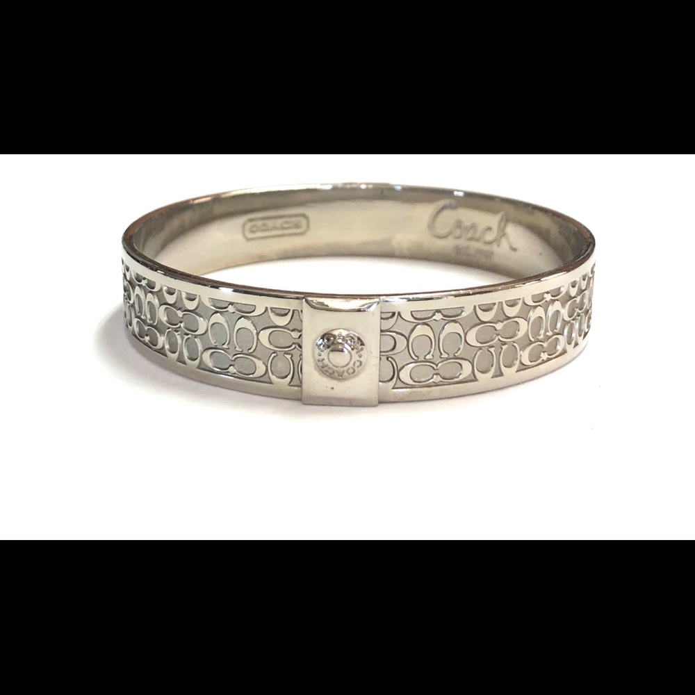Coach Pattern Silver Tone Bangle Bracelet - image 1